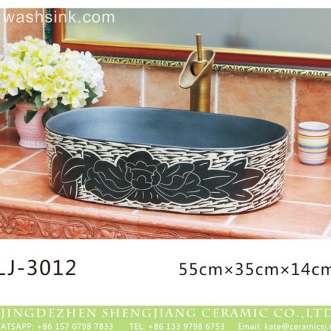 China modern style black and white surface oval porcelain wash hand basin  LJ-3012