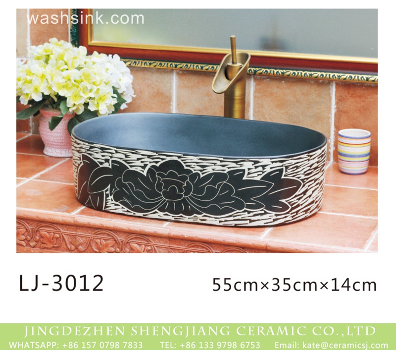 LJ-3012 China modern style black and white surface oval porcelain wash hand basin  LJ-3012 - shengjiang  ceramic  factory   porcelain art hand basin wash sink