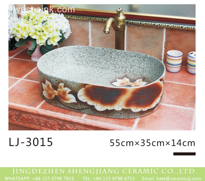 LJ-3015 Hot new products imitating marble oval ceramic with beautiful flowers pattern wash sink  LJ-3015 - shengjiang  ceramic  factory   porcelain art hand basin wash sink