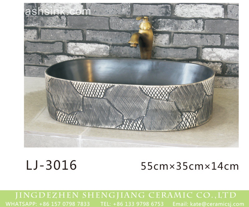 LJ-3016 Shengjiang factory produce black wall and dark surface with special pattern art oval basin  LJ-3016 - shengjiang  ceramic  factory   porcelain art hand basin wash sink