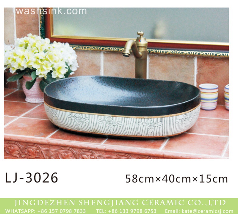 LJ-3026 Shengjiang factory oval porcelain black wall and white stripes surface sanitary ware  LJ-3026 - shengjiang  ceramic  factory   porcelain art hand basin wash sink