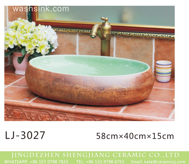 LJ-3027 Hot new products green wall and brown surface oval ceramic wash basin  LJ-3027 - shengjiang  ceramic  factory   porcelain art hand basin wash sink