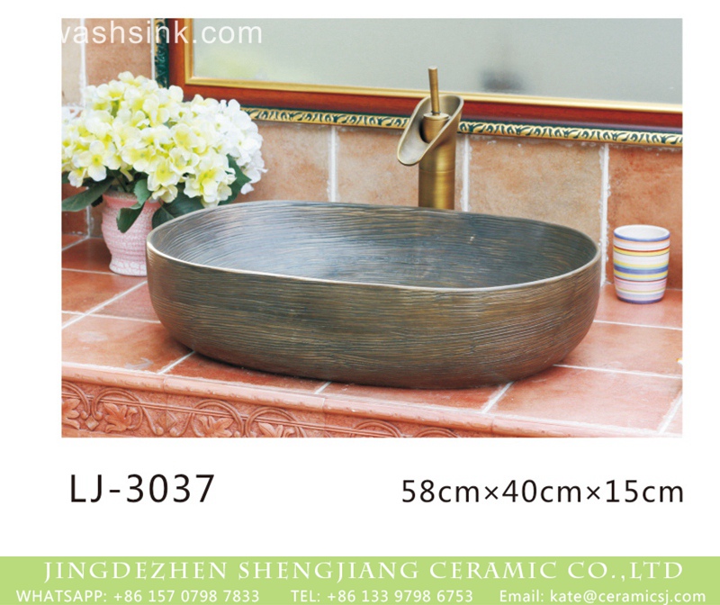 LJ-3037 China traditional oval ceramic imitating marble wash sink   LJ-3037 - shengjiang  ceramic  factory   porcelain art hand basin wash sink