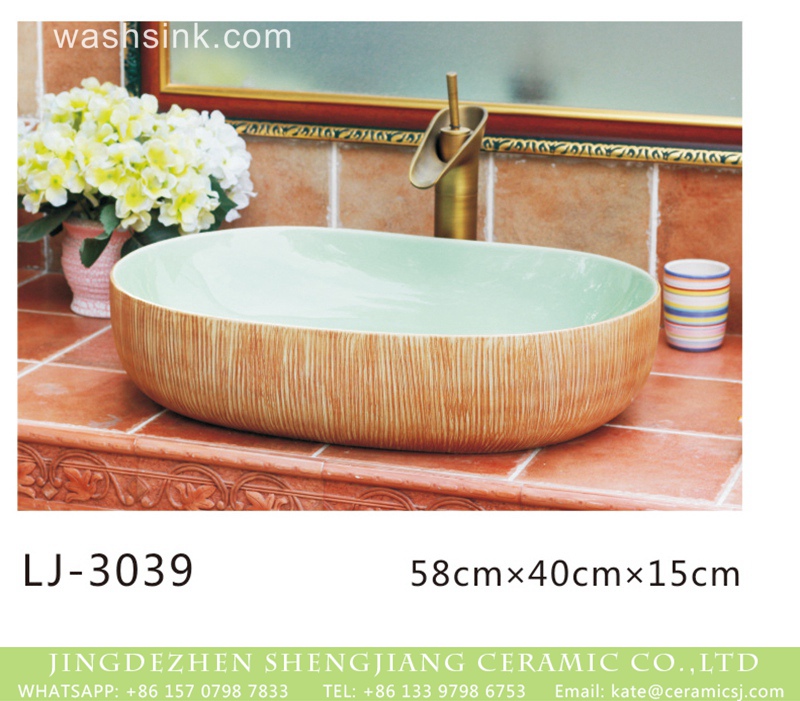 LJ-3039 Jingdezhen produce new product modern simplicity wood surface oval wash hand basin  LJ-3039 - shengjiang  ceramic  factory   porcelain art hand basin wash sink