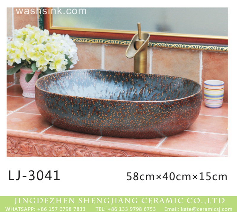 LJ-3041 Hot sale special design dark color oval wash basin  LJ-3041 - shengjiang  ceramic  factory   porcelain art hand basin wash sink