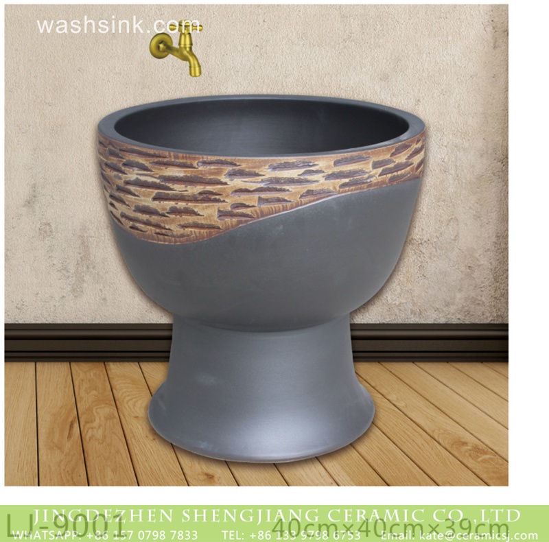 LJ-9001 Shengjiang factory direct hand carved black ceramic mop sink  LJ-9001 - shengjiang  ceramic  factory   porcelain art hand basin wash sink
