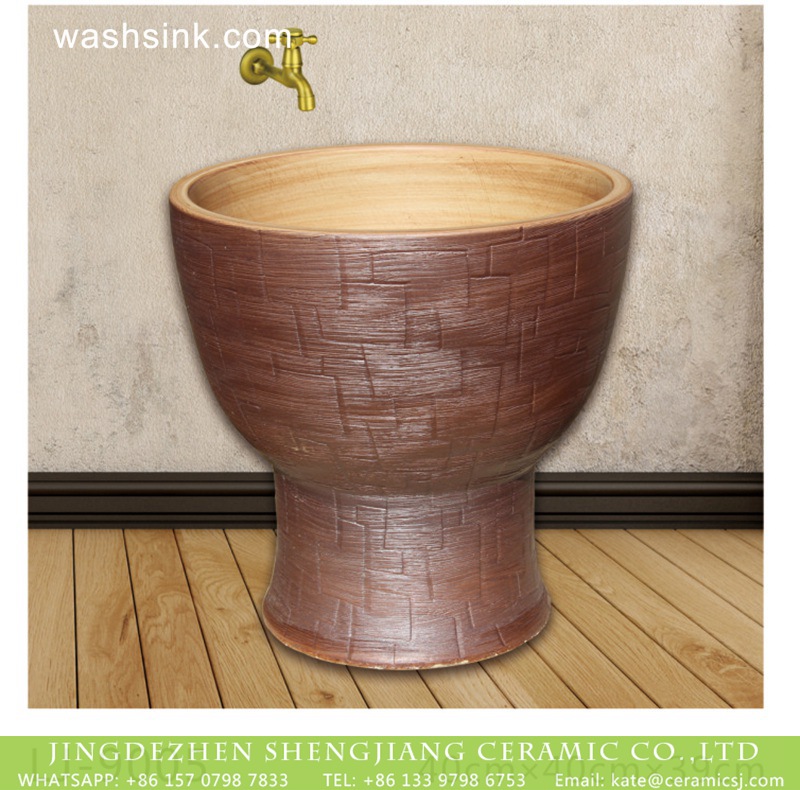 LJ-9005 Chinese style brown color art bathroom mop basin  LJ-9005 - shengjiang  ceramic  factory   porcelain art hand basin wash sink