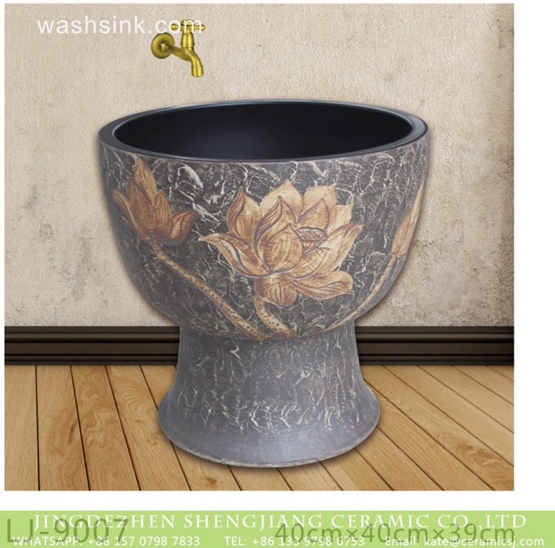 LJ-9007-1 Hot sell dark color with flowers pattern mop wash basin  LJ-9007 - shengjiang  ceramic  factory   porcelain art hand basin wash sink