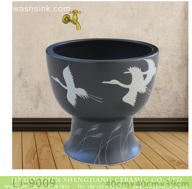 LJ-9009 Hot sell new product black ceramic with bird pattern mop basin  LJ-9009 - shengjiang  ceramic  factory   porcelain art hand basin wash sink