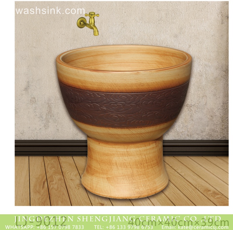 LJ-9012 Jingdezhen produce wood color ceramic floor mop sink  LJ-9012 - shengjiang  ceramic  factory   porcelain art hand basin wash sink