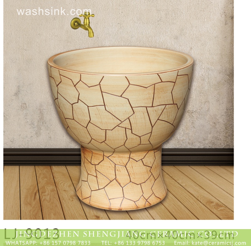 LJ-9013 Shengjiang factory produce yellow crack patterns mop sink  LJ-9013 - shengjiang  ceramic  factory   porcelain art hand basin wash sink