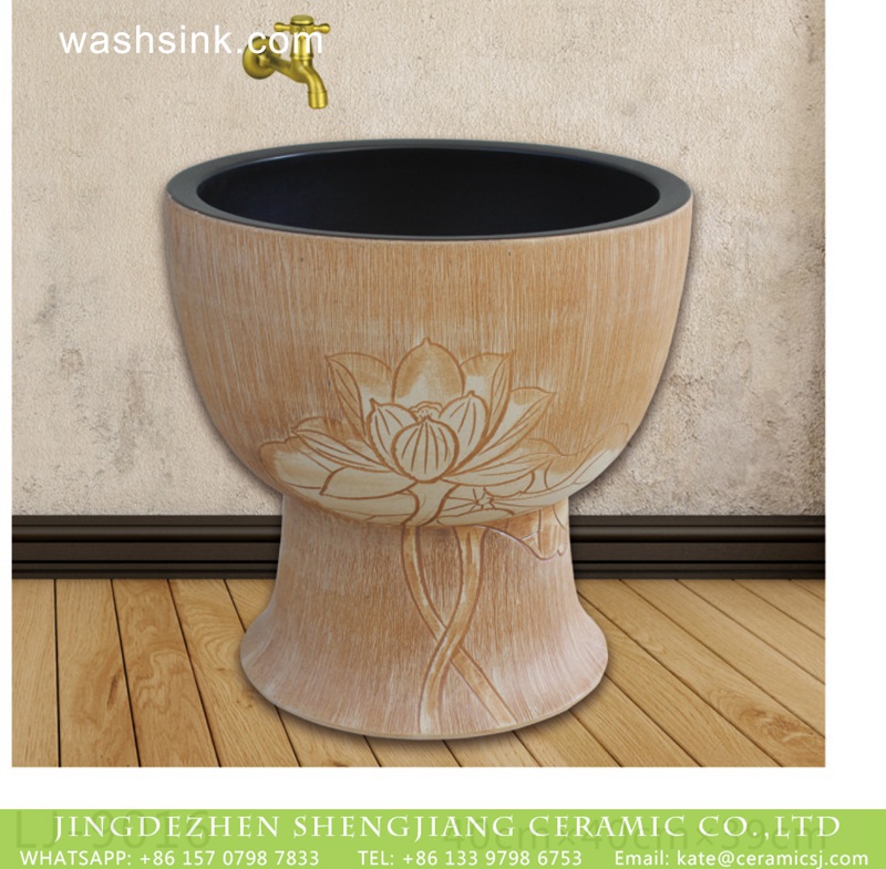 LJ-9016 China traditional style hand carved flowers pattern bathroom mop sink  LJ-9016 - shengjiang  ceramic  factory   porcelain art hand basin wash sink