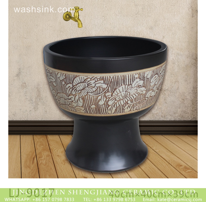 LJ-9017 China style black ceramic with hand carved pattern mop sink  LJ-9017 - shengjiang  ceramic  factory   porcelain art hand basin wash sink