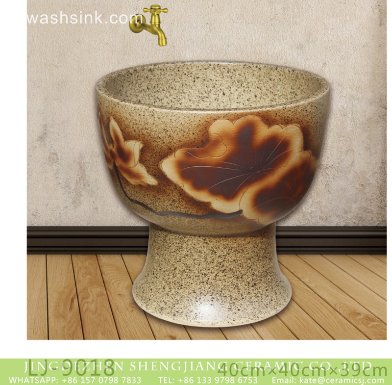 LJ-9018 Shengjiang factory direct yellow ceramic with special design mop basin  LJ-9018 - shengjiang  ceramic  factory   porcelain art hand basin wash sink