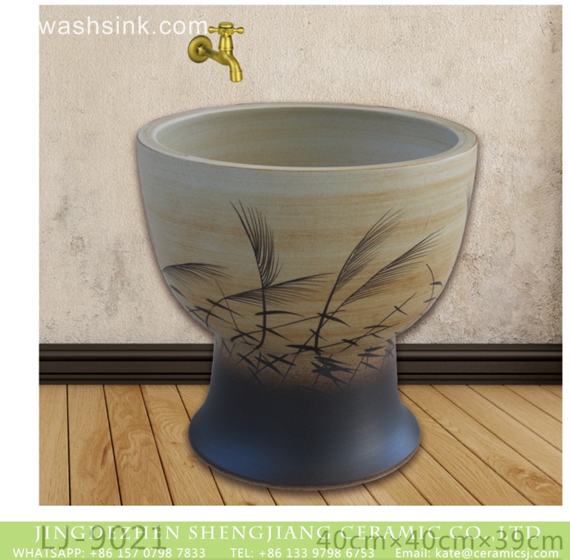 LJ-9021 Shengjiang produce new product art ceramic with leaves pattern mop sink  LJ-9021 - shengjiang  ceramic  factory   porcelain art hand basin wash sink