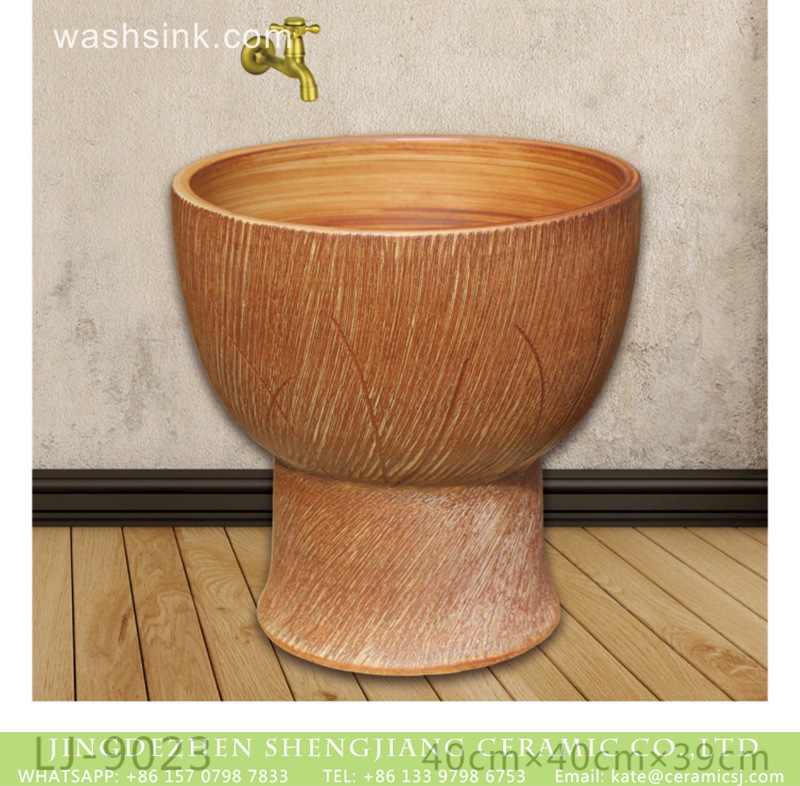 LJ-9023 Jingdezhen wholesale brown color surface floor mop sink  LJ-9023 - shengjiang  ceramic  factory   porcelain art hand basin wash sink