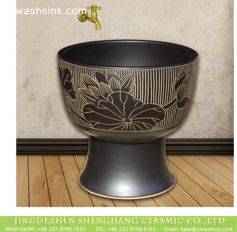 LJ-9024 Shengjiang factory hot sell black color surface with flowers pattern mop sink  LJ-9024 - shengjiang  ceramic  factory   porcelain art hand basin wash sink