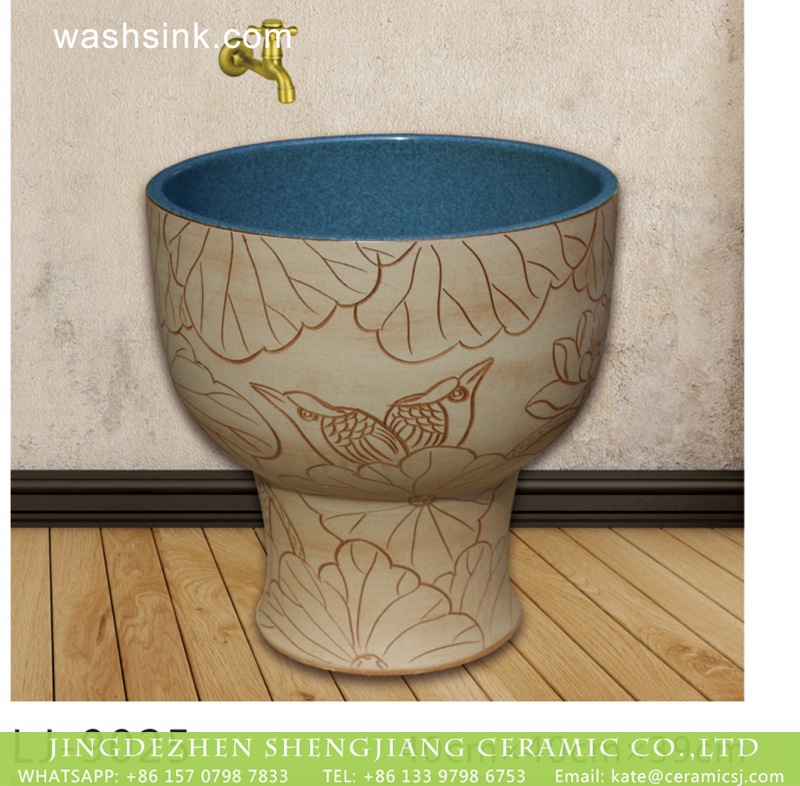 LJ-9025 Hot sell new product blue wall and wood surface with beautiful pattern mop basin  LJ-9025 - shengjiang  ceramic  factory   porcelain art hand basin wash sink
