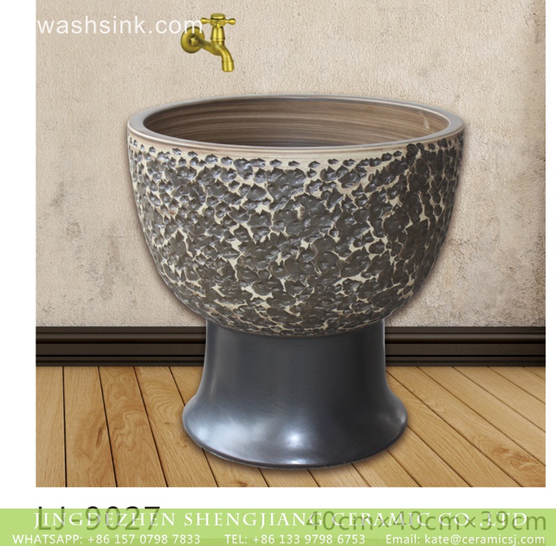 LJ-9027 China traditional style uneven dark color surface floor mop basin  LJ-9027 - shengjiang  ceramic  factory   porcelain art hand basin wash sink