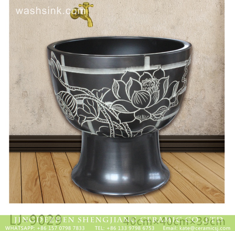 LJ-9029 Shengjiang factory direct black surface with art flowers printing floor mop basin  LJ-9029 - shengjiang  ceramic  factory   porcelain art hand basin wash sink