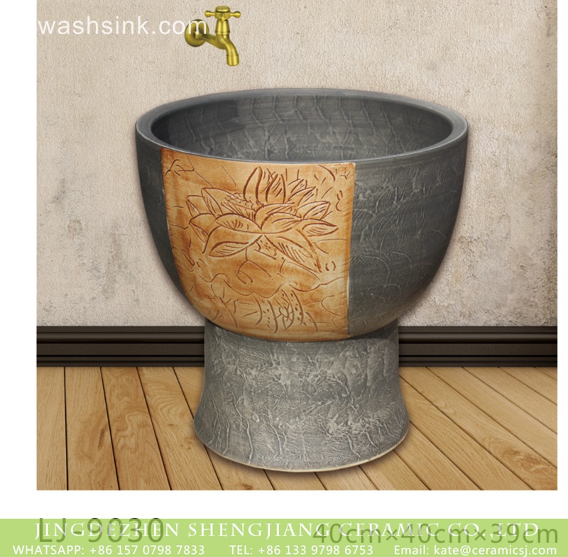 LJ-9030 Shengjiang factory produce hand carved special design bathroom mop sink  LJ-9030 - shengjiang  ceramic  factory   porcelain art hand basin wash sink