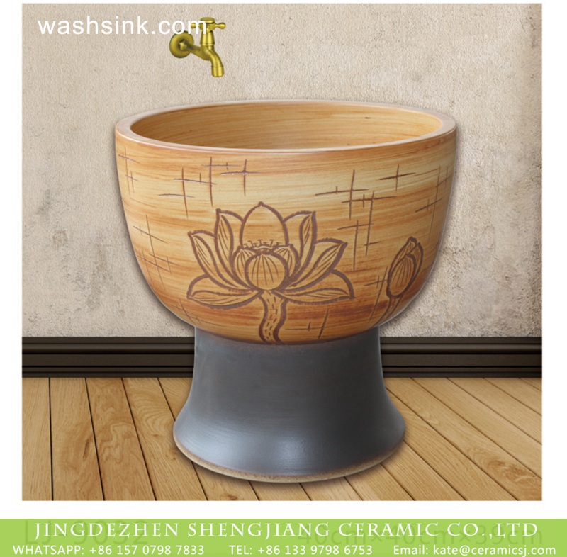 LJ-9032 Jingdezhen factory produce hand carved beautiful flowers pattern mop sink  LJ-9032 - shengjiang  ceramic  factory   porcelain art hand basin wash sink