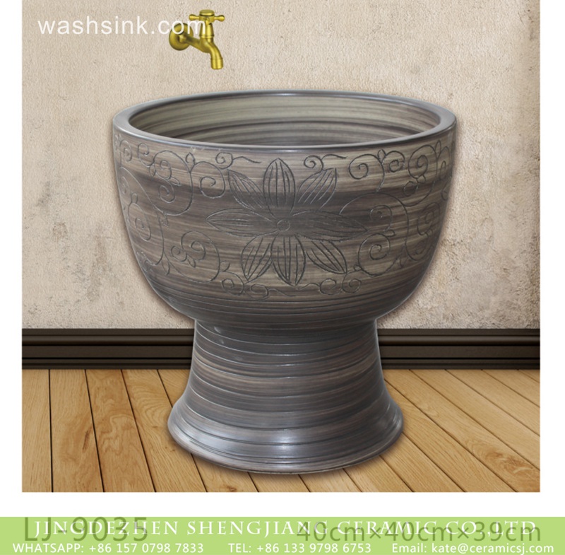 LJ-9035 China modern style dark surface with hand carved special design bathroom mop sink  LJ-9035 - shengjiang  ceramic  factory   porcelain art hand basin wash sink
