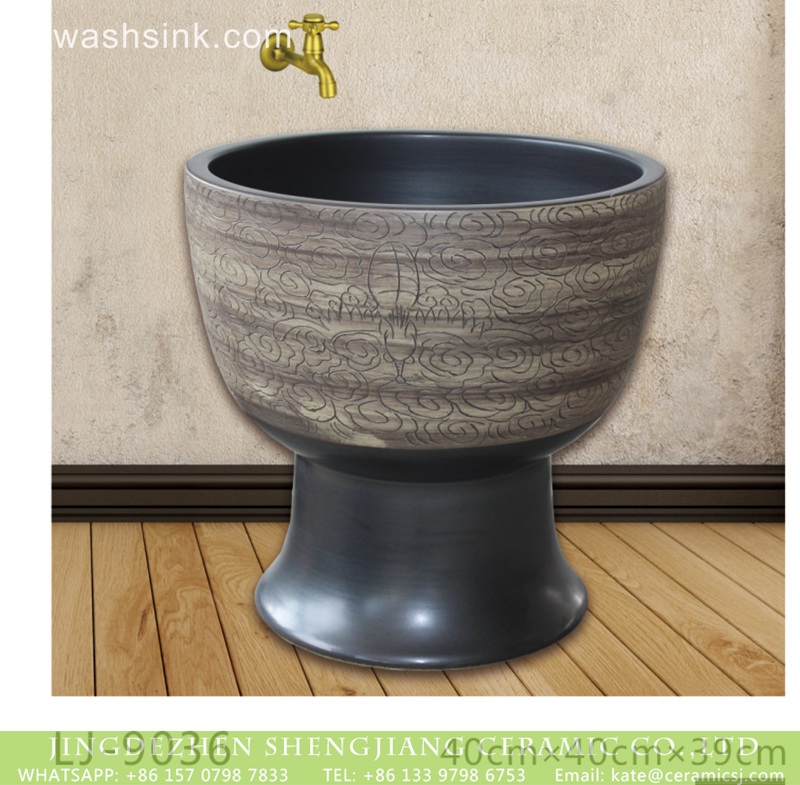 LJ-9036 Jingdezhen wholesale dark color with special design surface floor mop basin  LJ-9036 - shengjiang  ceramic  factory   porcelain art hand basin wash sink