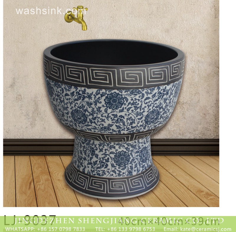 LJ-9037 Jingdezhen factory direct wholesale blue and white ceramic surface floor mop sink  LJ-9037 - shengjiang  ceramic  factory   porcelain art hand basin wash sink