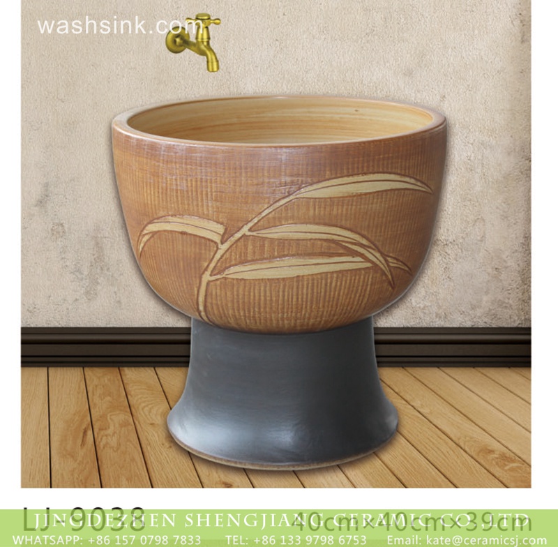 LJ-9038 Jingdezhen wholesale antique leaf pattern ceramic bathroom mop sink  LJ-9038 - shengjiang  ceramic  factory   porcelain art hand basin wash sink