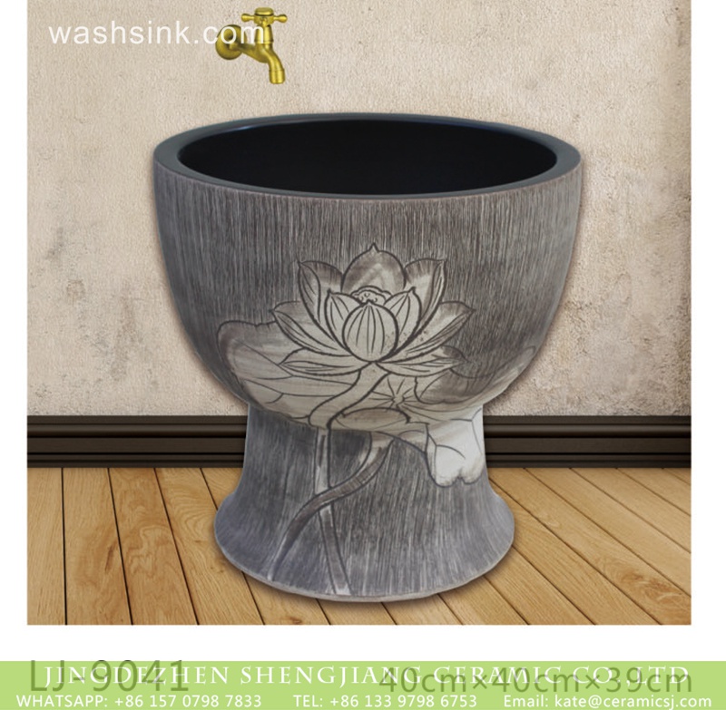 LJ-9041 Hot new products dark color with hand carved flowers pattern surface mop sink  LJ-9041 - shengjiang  ceramic  factory   porcelain art hand basin wash sink