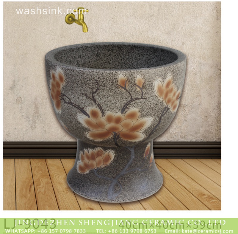 LJ-9043 Shengjiang factory porcelain dark surface with yellow flowers printing floor mop basin  LJ-9043 - shengjiang  ceramic  factory   porcelain art hand basin wash sink