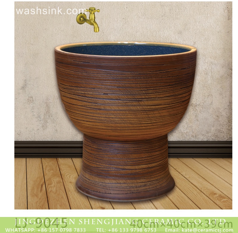 LJ-9045 China traditional high quality ceramic brown color stripes surface durable mop basin  LJ-9045 - shengjiang  ceramic  factory   porcelain art hand basin wash sink