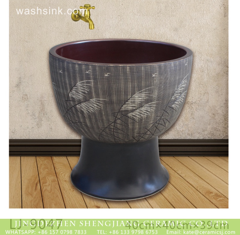 LJ-9047 Jingdezhen factory direct dark color surface with feather printing bathroom mop sink  LJ-9047 - shengjiang  ceramic  factory   porcelain art hand basin wash sink