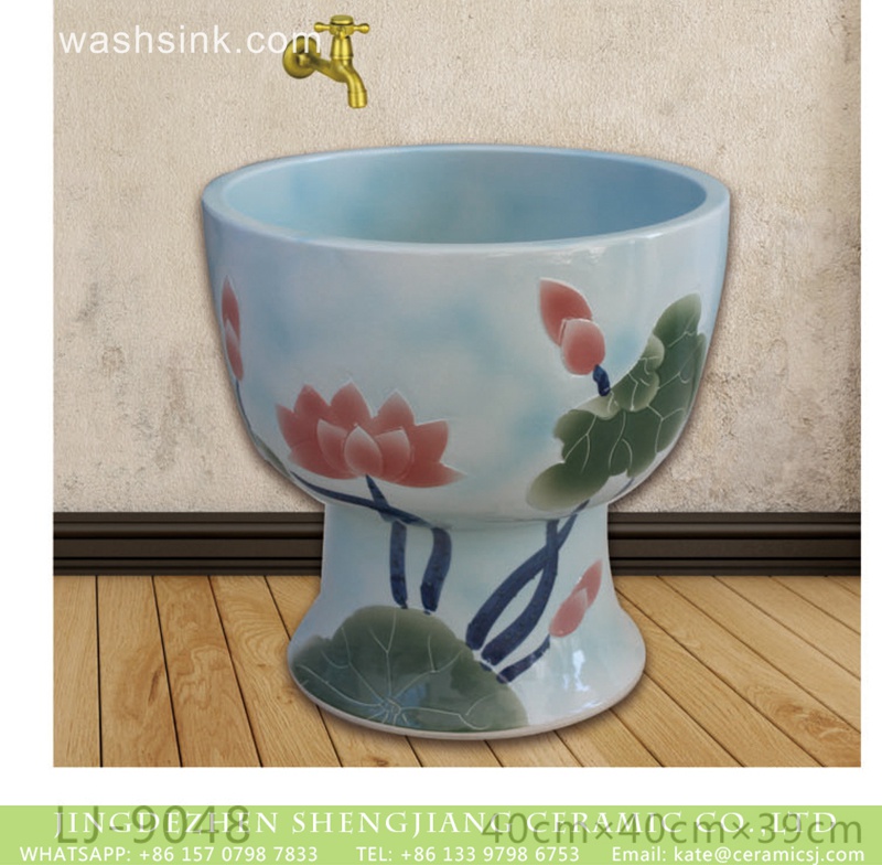 LJ-9048 Shengjiang factory produce the design color glaze art ceramic flower mop wash basin  LJ-9048 - shengjiang  ceramic  factory   porcelain art hand basin wash sink