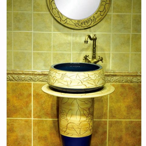 Hot sale hand caved beautiful pattern new product pedestal basin
