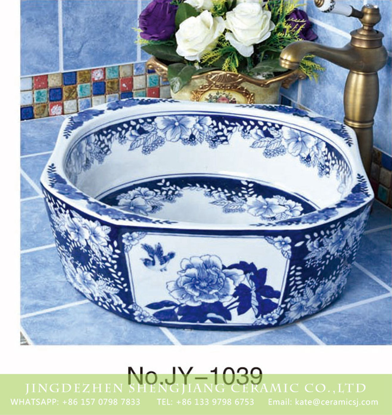SJJY-1039-12仿古四方盆_05 Shengjiang factory produce high quality blue and white octagonal shape sanitary ware      SJJY-1039-12 - shengjiang  ceramic  factory   porcelain art hand basin wash sink
