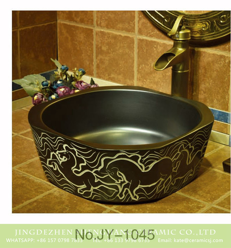SJJY-1045-12仿古四方盆_12 Shengjiang factory produce high quality porcelain with special horse pattern wash sink     SJJY-1045-12 - shengjiang  ceramic  factory   porcelain art hand basin wash sink