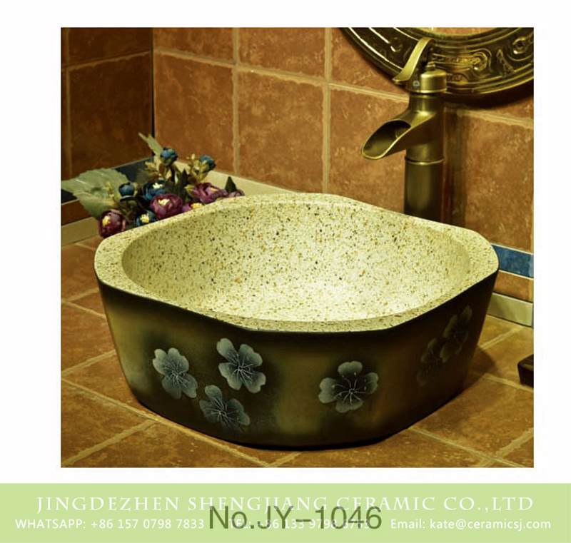 SJJY-1046-12仿古四方盆_13 Jingdezhen factory direct durable granite material with beautiful flowers pattern wash sink     SJJY-1046-12 - shengjiang  ceramic  factory   porcelain art hand basin wash sink