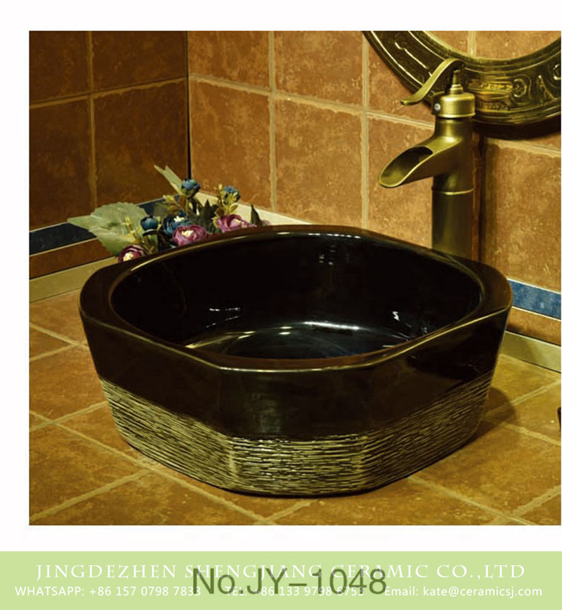 SJJY-1048-12仿古四方盆_15 Shengjiang factory wholesale price durable and easy to clean dark color wash hand basin     SJJY-1048-12 - shengjiang  ceramic  factory   porcelain art hand basin wash sink