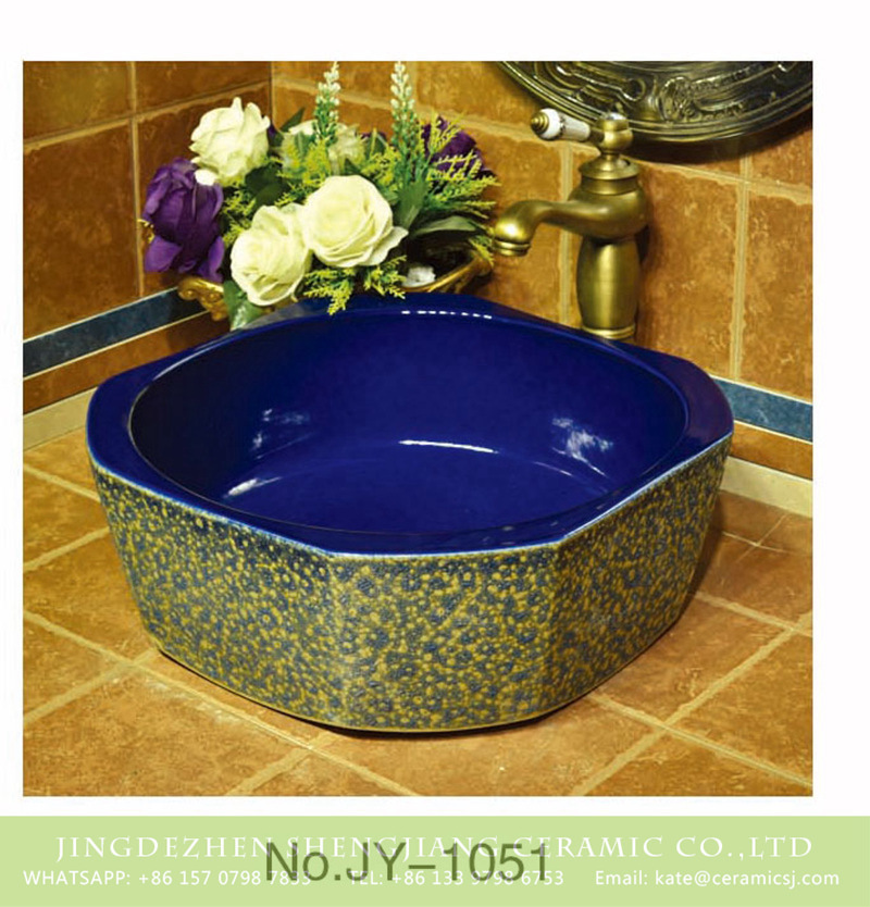 SJJY-1051-13仿古四方盆_05 The Ming dynasty octagonal shape ceramic dark blue color wall and beautiful flowers pattern surface sink   SJJY-1051-13 - shengjiang  ceramic  factory   porcelain art hand basin wash sink