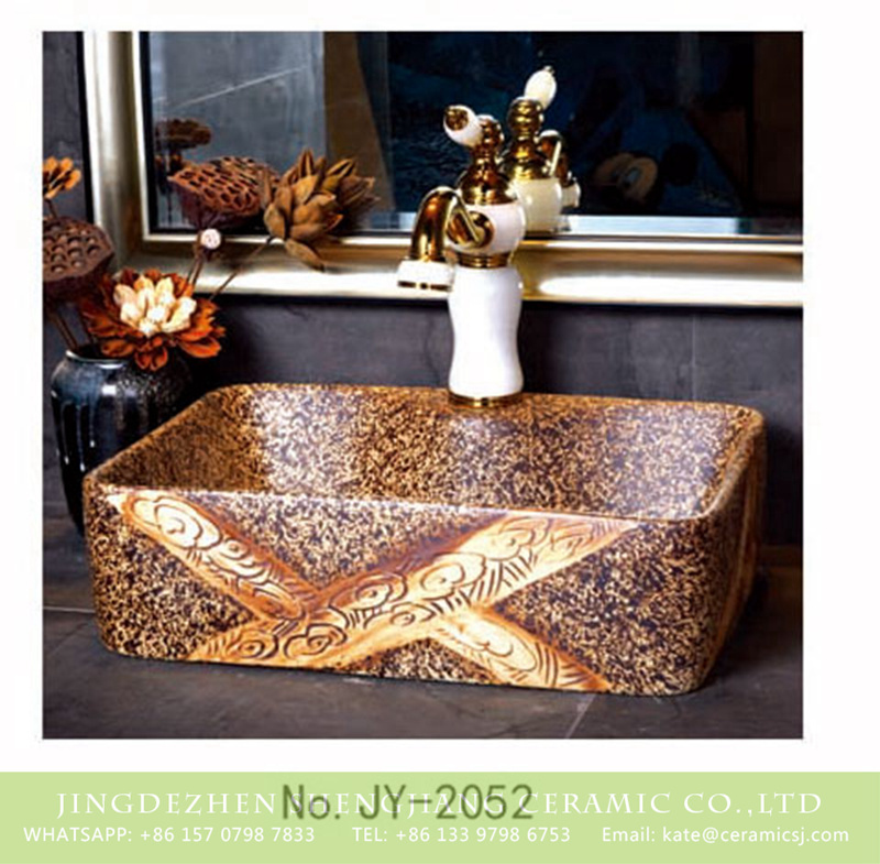 SJJY-1052-8有孔四方台盆_04 China traditional high quality art marble pattern sanitary ware     SJJY-1052-8 - shengjiang  ceramic  factory   porcelain art hand basin wash sink