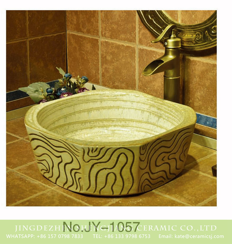 SJJY-1057-13仿古四方盆_12 Shengjiang factory high quality pure hand carved wood surface wash sink    SJJY-1057-13 - shengjiang  ceramic  factory   porcelain art hand basin wash sink