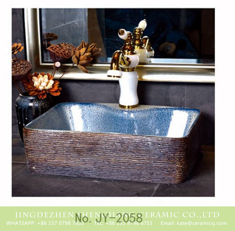 SJJY-1058-8有孔四方台盆_11 Chinese modern new style blue smooth wall durable art basin     SJJY-1058-8 - shengjiang  ceramic  factory   porcelain art hand basin wash sink