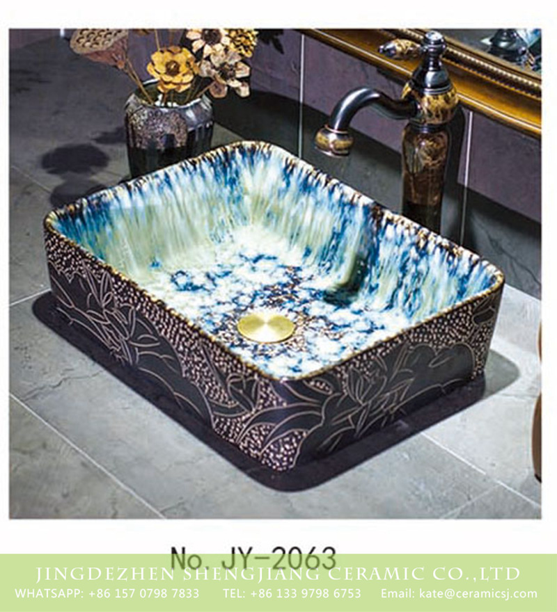 SJJY-1063-9有孔四方台盆_03 Made in China art ceramic luxury bathroom design vessel sink    SJJY-1063-9 - shengjiang  ceramic  factory   porcelain art hand basin wash sink