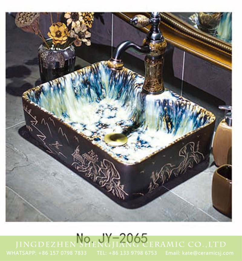 SJJY-1065-9有孔四方台盆_05 Chinese art luxury bathroom design single hole ceramic wash sink     SJJY-1065-9 - shengjiang  ceramic  factory   porcelain art hand basin wash sink