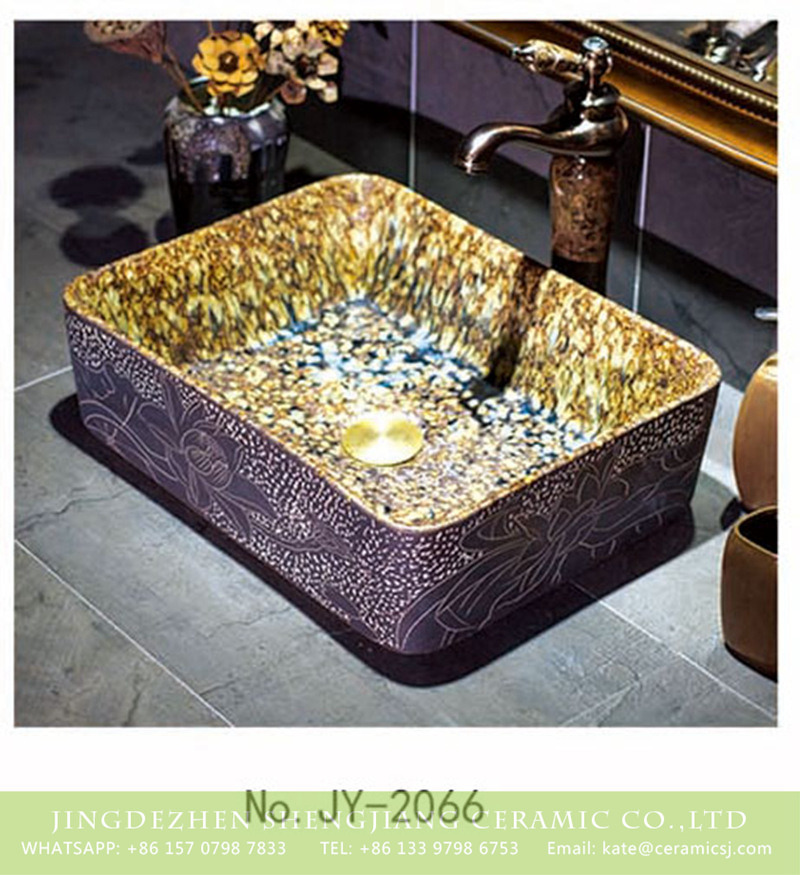 SJJY-1066-9有孔四方台盆_08 China hand painted retro luxury ceramic art basin     SJJY-1066-9 - shengjiang  ceramic  factory   porcelain art hand basin wash sink