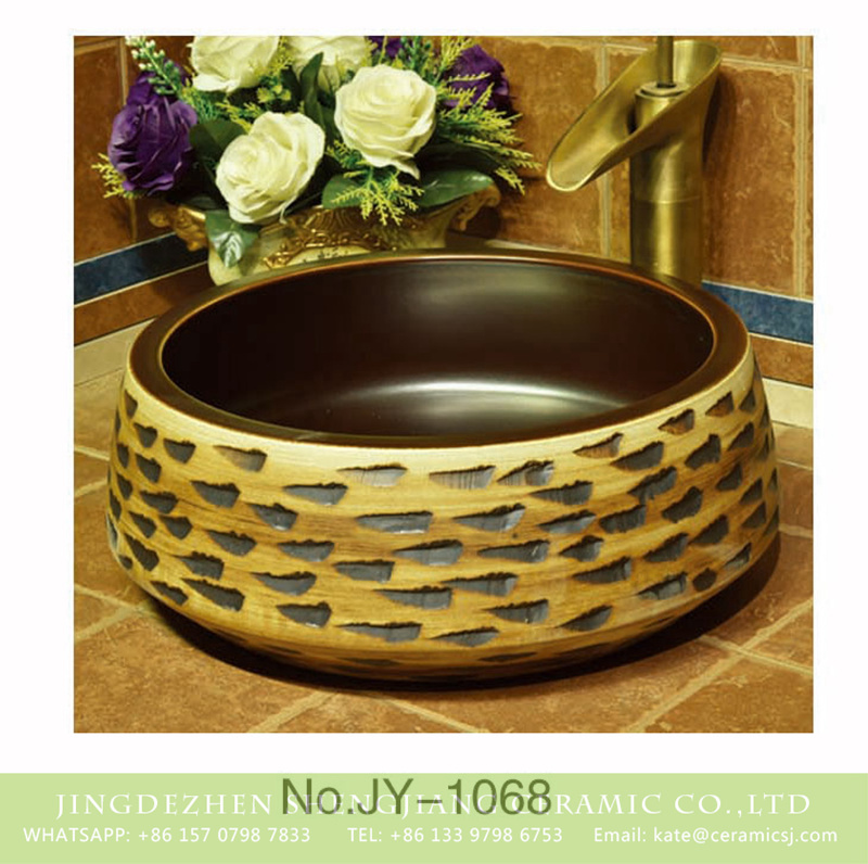 SJJY-1068-14仿古聚宝盆_11 Hot sale hand carved new product smooth dark color wall wash basin    SJJY-1068-14 - shengjiang  ceramic  factory   porcelain art hand basin wash sink