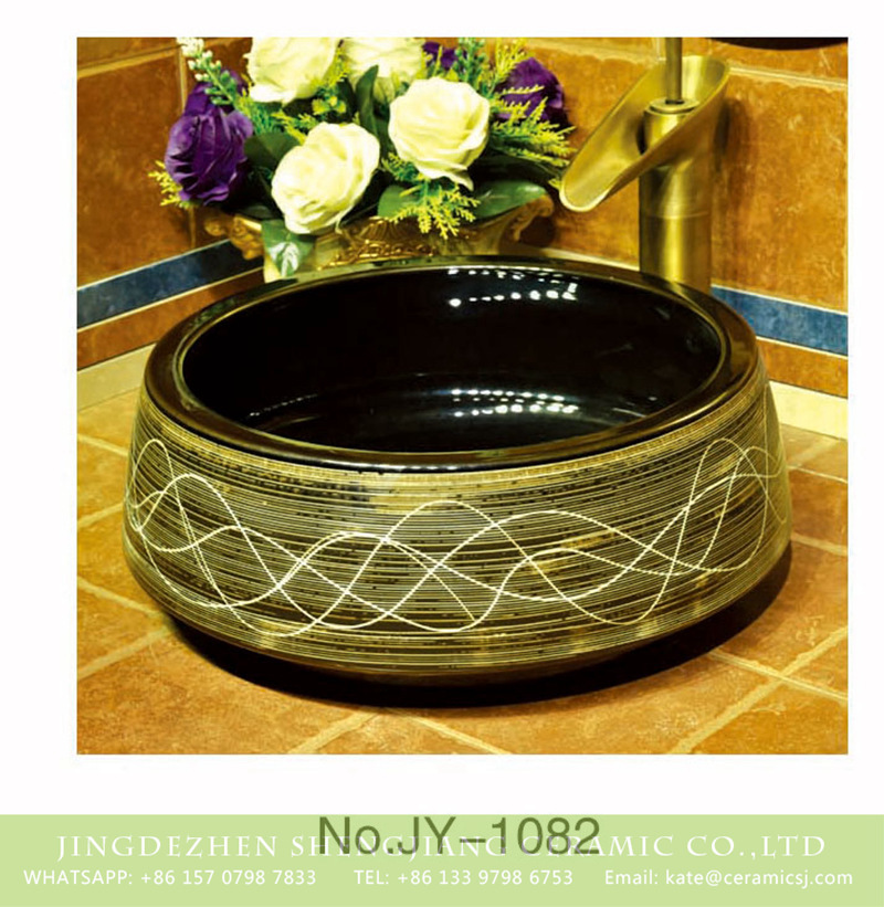 SJJY-1082-15仿古聚宝盆_15 China traditional style black color wall and beautiful pattern surface art basin    SJJY-1082-15 - shengjiang  ceramic  factory   porcelain art hand basin wash sink