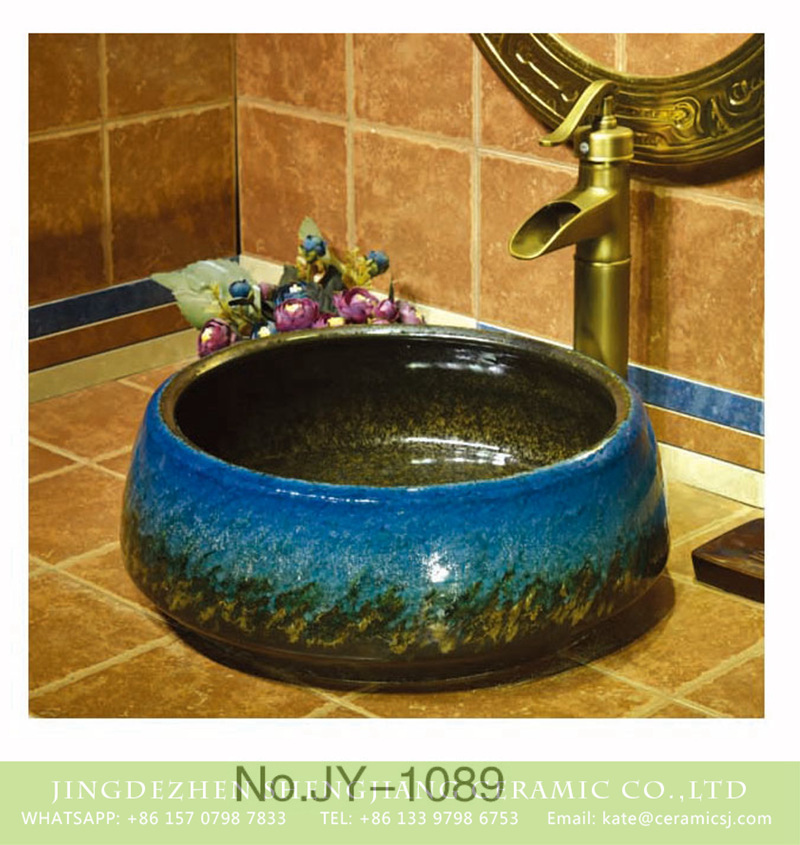 SJJY-1089-16仿古聚宝盆_10 Hot sale new product blue colored glaze beautiful surface art basin    SJJY-1089-16 - shengjiang  ceramic  factory   porcelain art hand basin wash sink